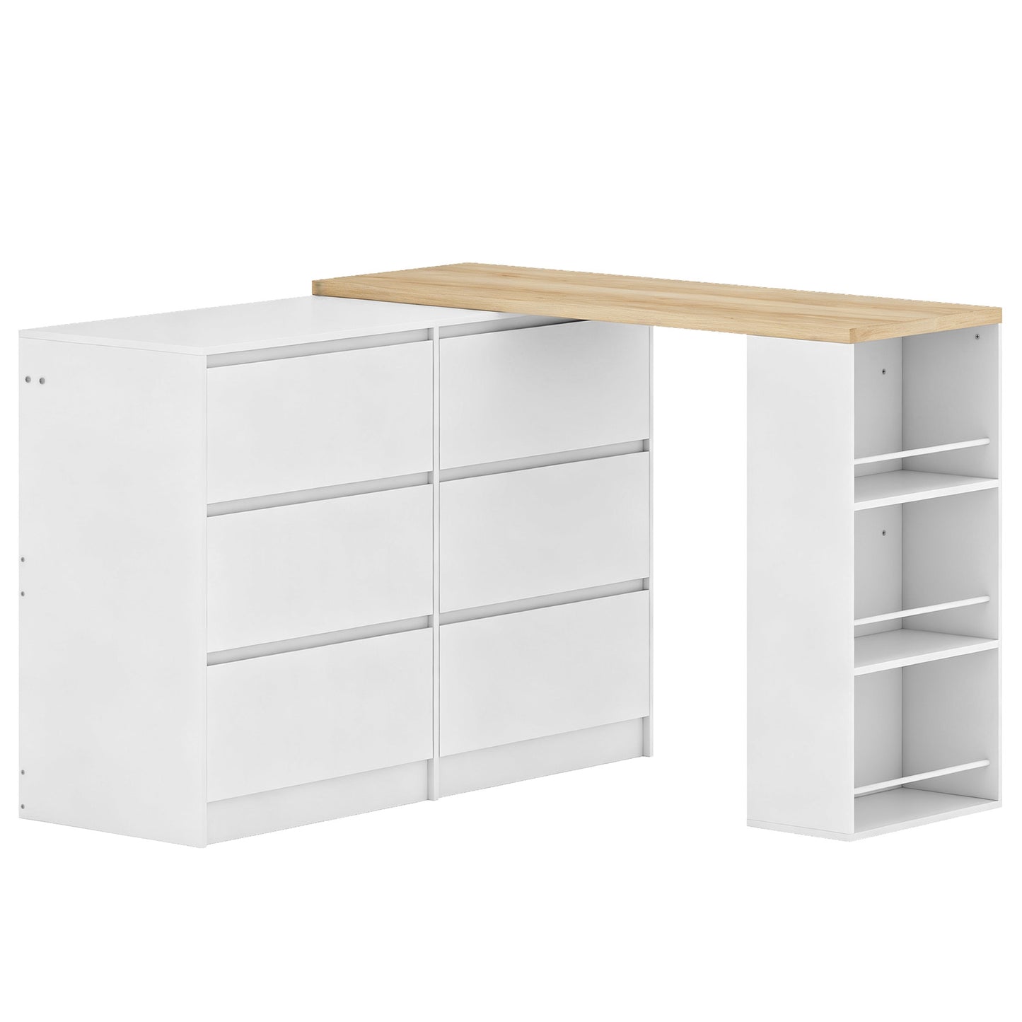Vanity Table, Dressing Table with 6 Drawers and 3-Tier Shelf for Women and Girls, White