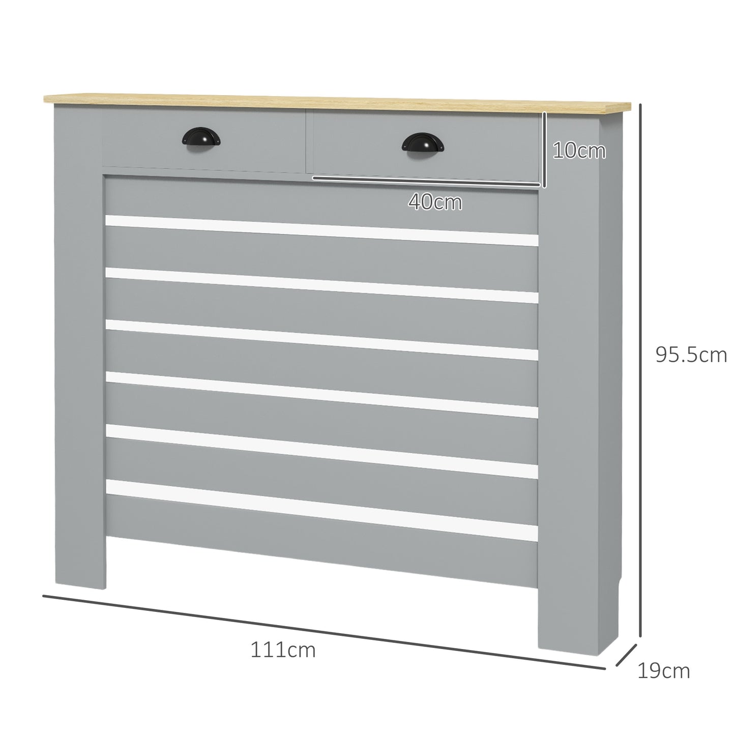 95.5H x 111Wcm Radiator Cover, with Drawer - Grey