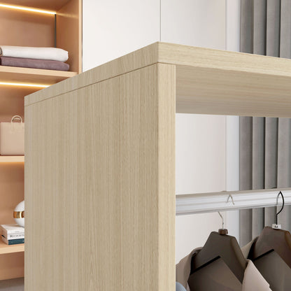Open Wardrobe on Wheels, Bedroom Wardrobe with Clothes Hanging Rail, 2 Storage Shelves, Mobile Garment Rack for Cloakroom