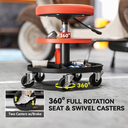 Rolling Mechanic Stool, 135kg Capacity Workshop Stool, 360° Swivel Roller Padded Creeper Seat with Wheels