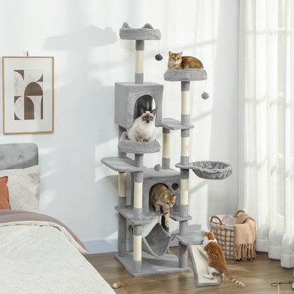Cat Tree, 192 cm Large Multi-Level Cat Tower for Indoor Kittens with 8 Scratching Posts, 3 Plush Beds, 2 Hammocks