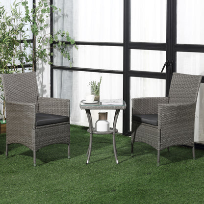 3 Pieces Rattan Bistro Set, Wicker Garden Furniture Set with 2-Tier Coffee Table and Chairs, Washable Cushions