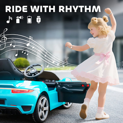 Kids Electric Car, 12V Licensed RUF GT Ride on Car with Suspension, Remote Control, Music, for 3-5 Years, Blue