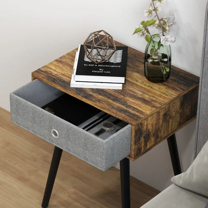 Industrial Side Table / Nightstand with Removable Fabric Drawer