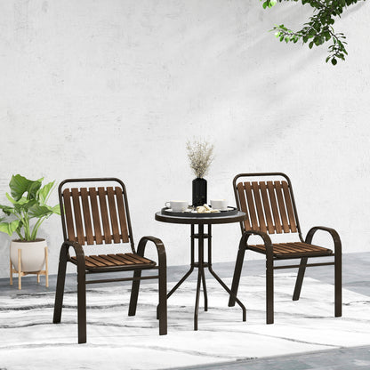 3 Pieces Patio Bistro Set with Stackable Chairs, Tempered Glass Table, for Outdoor, Balcony, Patio, Garden, Dark Brown