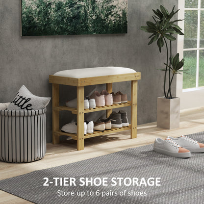 Bamboo Shoe Storage Bench, 3-Tier Shoe Bench with Seat Cushion, Shoe Rack for Entryway, Hallway, Living Room, Bedroom