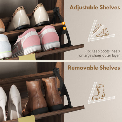 Shoe Cabinet with 2 Flip Drawers, Narrow Shoe Storage Top for Entryway Hallway, Rustic Brown