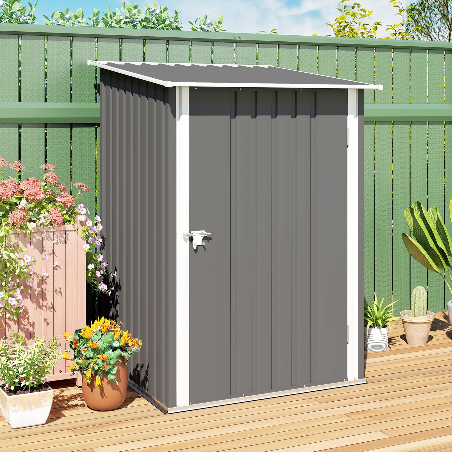 3.3 x 3.4ft Lean To Steel Garden Shed, with Locking Door - Grey
