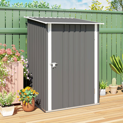 3.3 x 3.4ft Lean To Steel Garden Shed, with Locking Door - Grey