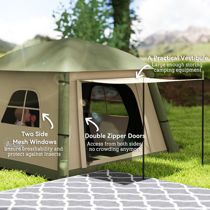 Inflatable Camping Tent w/ Hand Pump, Easy Setup 1/2 Person Blow Up Tent Waterproof 190T Taffeta w/ Mesh Windows
