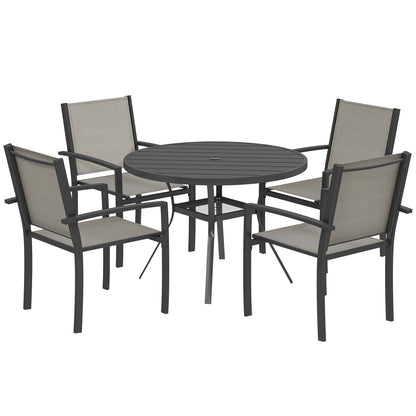 5 Piece Garden Furniture Set, Garden Dining Set with Round Table and 4 Stackable Chairs, Steel Frame, for Outdoor, Patio