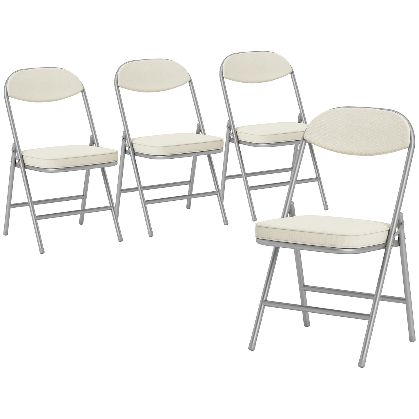 Set of Four Folding Corduroy Seat Chairs, Cream