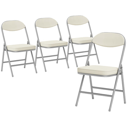 Set of Four Folding Corduroy Seat Chairs, Cream
