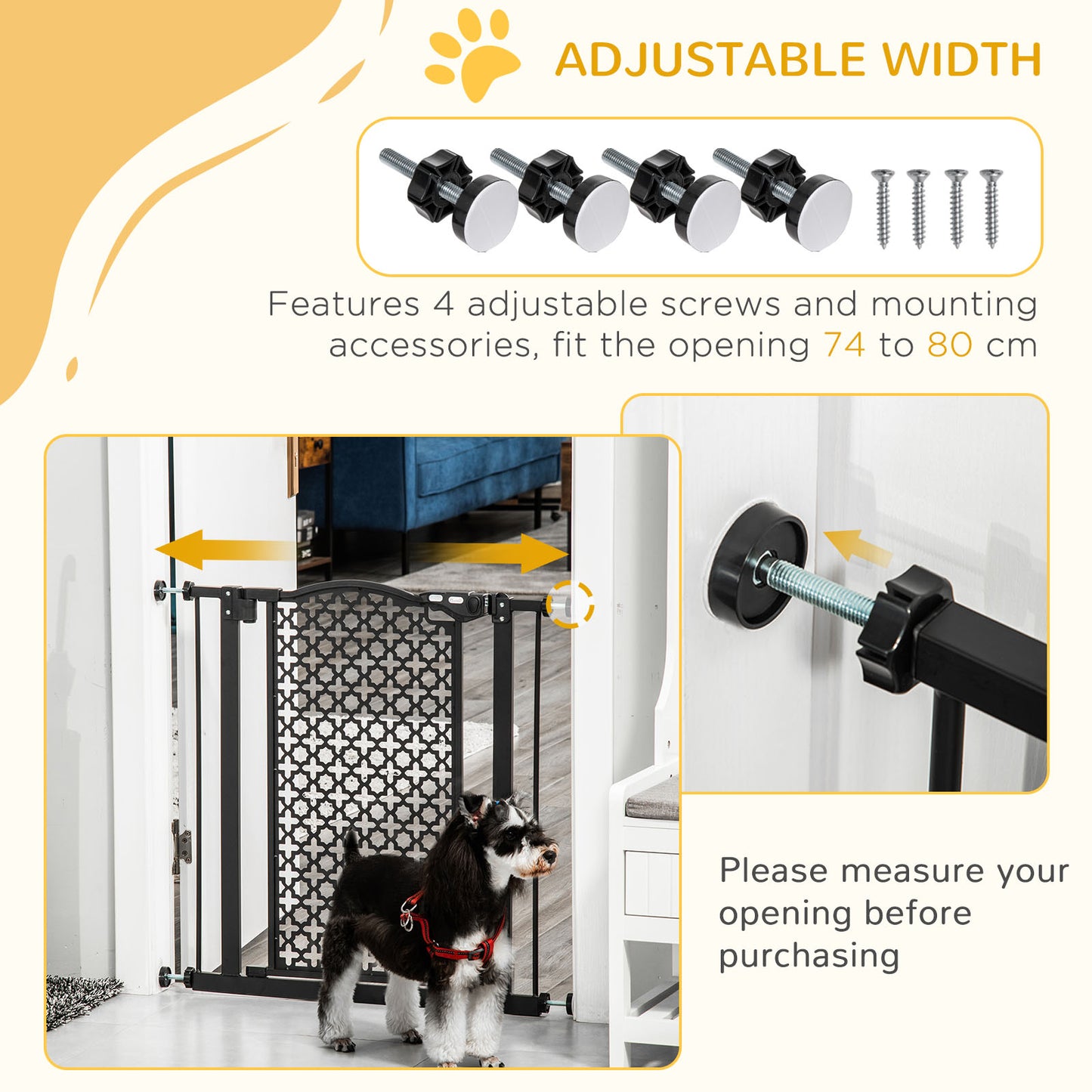 74-80 cm Pressure Fit Safety Gate for Doorways and Staircases, Dog Gate, Pet Barrier for Hallways with Auto Close