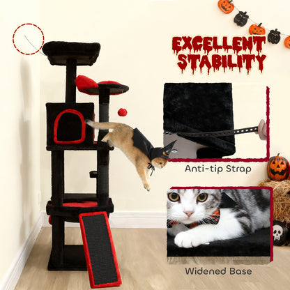 Gothic Cat Tree, 152 cm Multi-Level Cat Tower for Large Cats with Coffin Bed, Large Condo, for Halloween