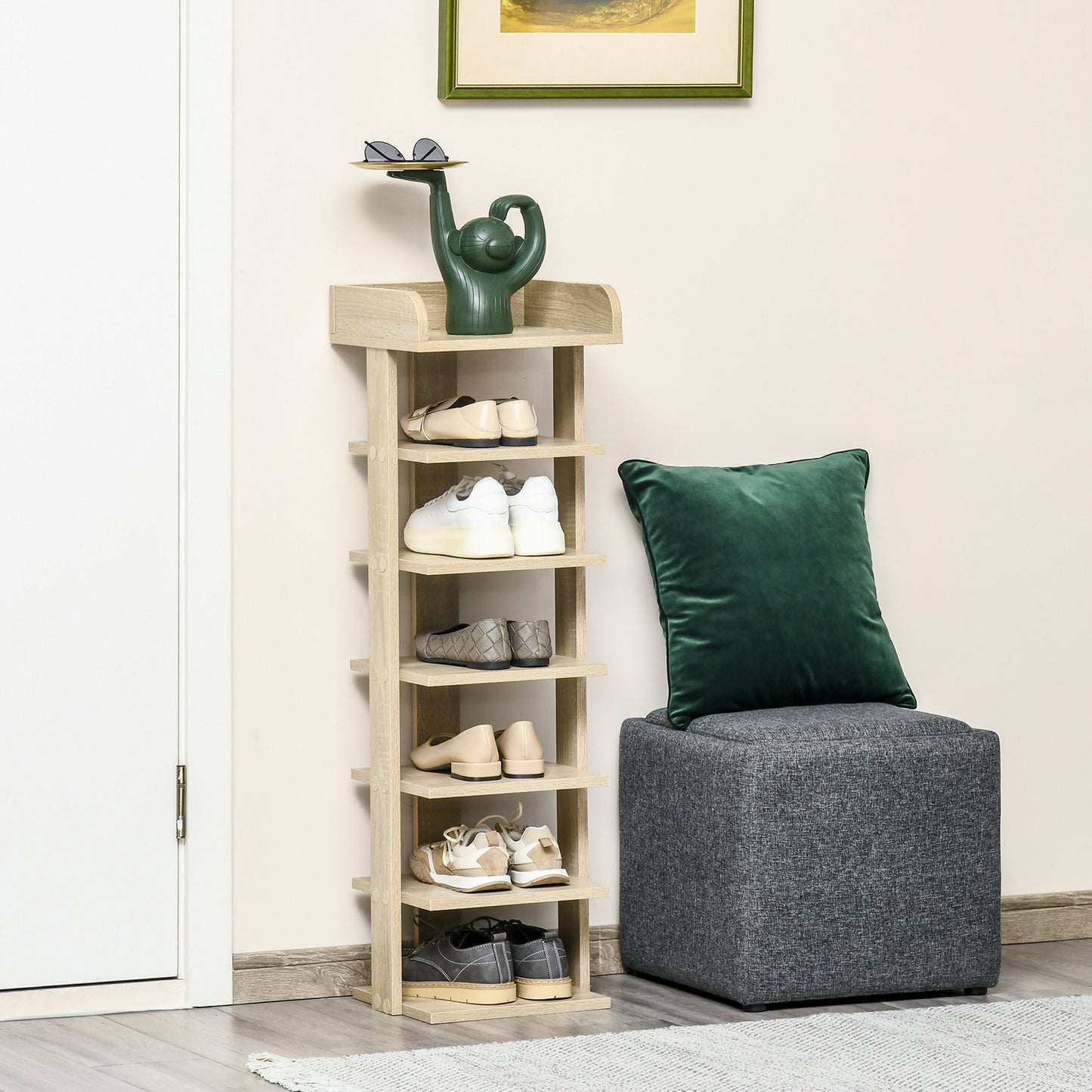 7 Tier Shoe Rack Organizer Storage Shelf Wooden Display Cabinet for Entryway Living Room Bedroom Oak