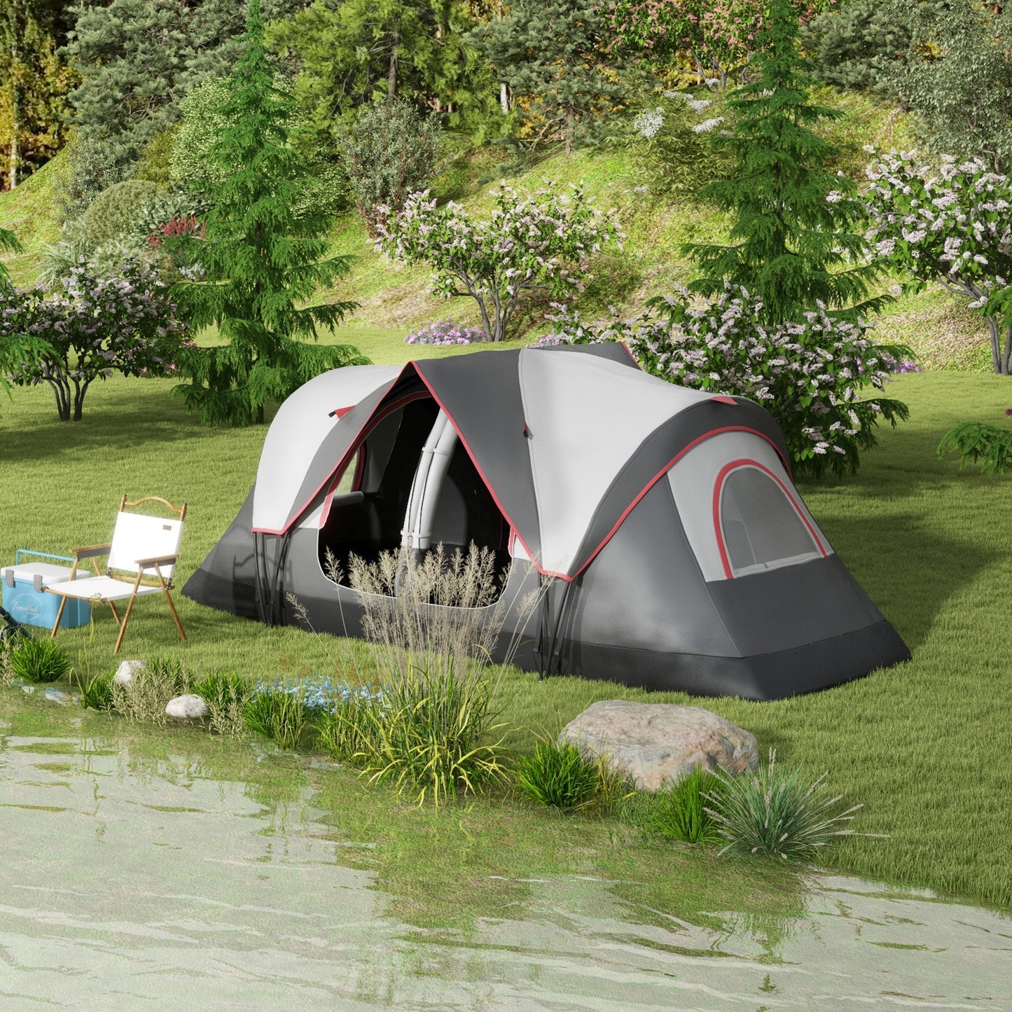 Camping Tent for 6 Man with 2000mm Waterproof Rainfly and Carry Bag for Fishing Hiking Festival, Grey
