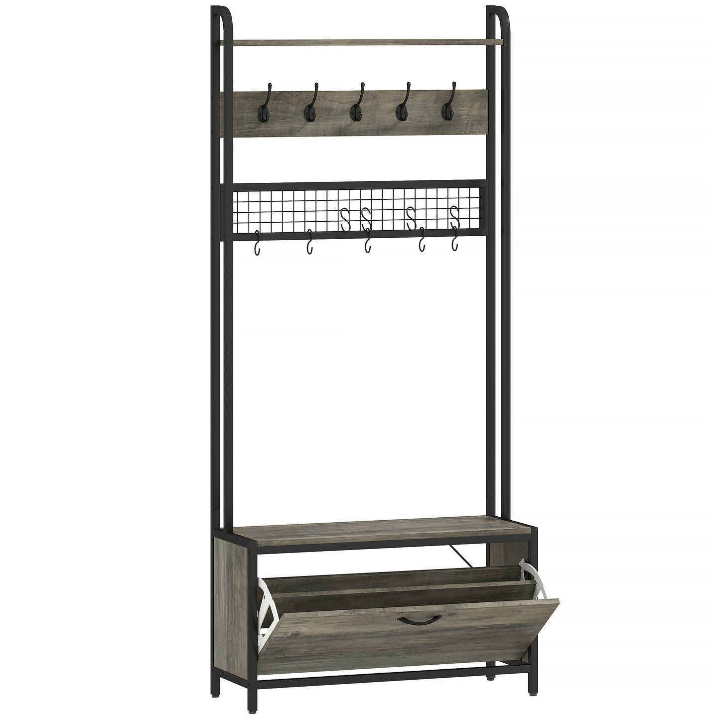 5-In-1 Industrial-Style Hallway Tree - Grey/Black