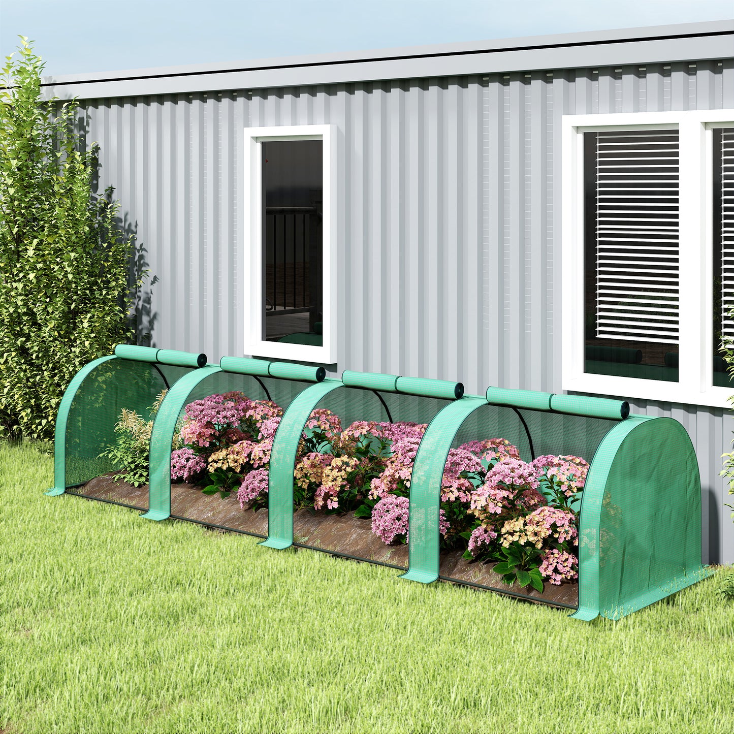 395 x 100 cm Low Tunnel Greenhouse - Green