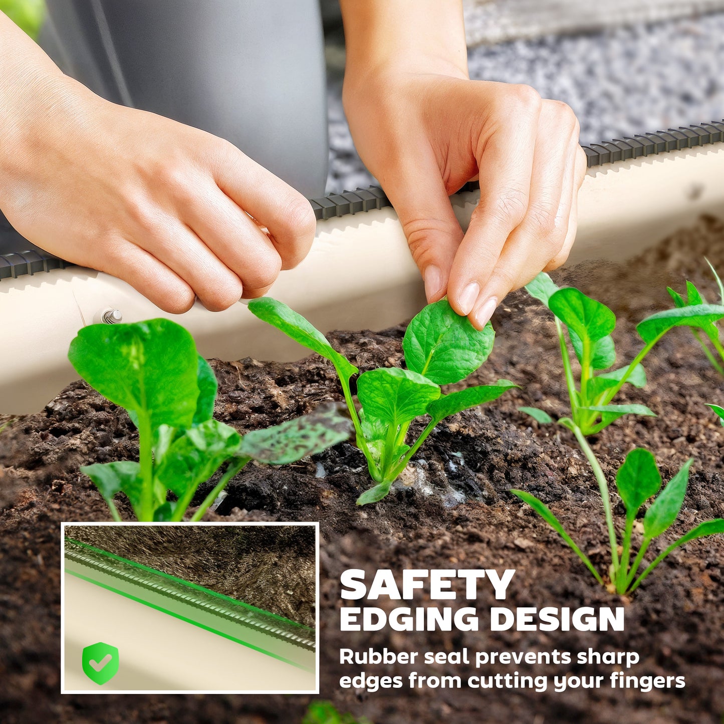 Galvanised Raised Garden Bed, Metal Planter Box with Safety Edging, for Flowers, Herbs, Succulents, Cream White