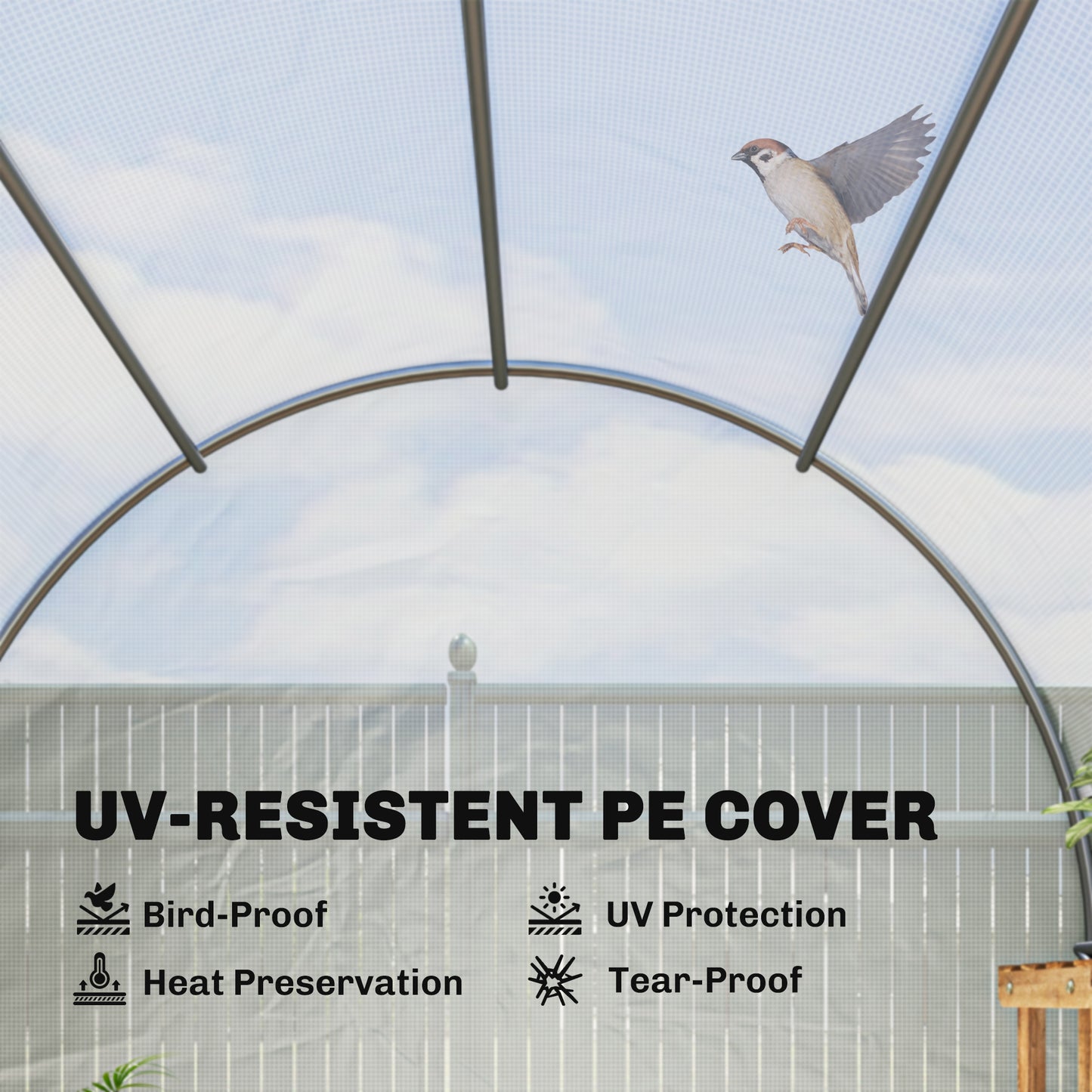 3.5 x 2 x 2 m Polytunnel Greenhouse, Walk-in Green House for Garden with Mesh Windows, Galvanised Steel Frame, White