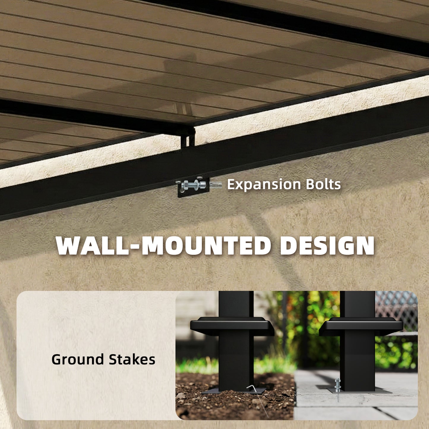 3 x 2.87 m Metal Lean-to Pergola, Wall-Mounted Hardtop Garden Pergola with Polycarbonate Roof and Metal-Aluminium Frame