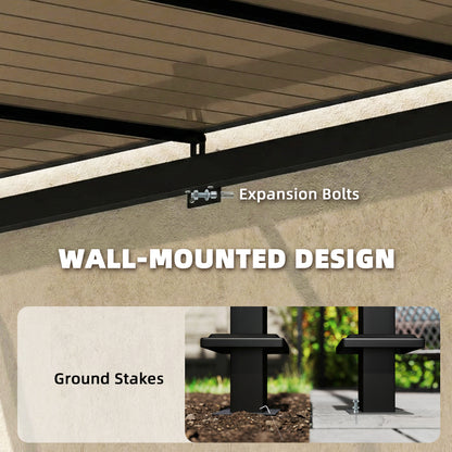 3 x 2.87 m Metal Lean-to Pergola, Wall-Mounted Hardtop Garden Pergola with Polycarbonate Roof and Metal-Aluminium Frame
