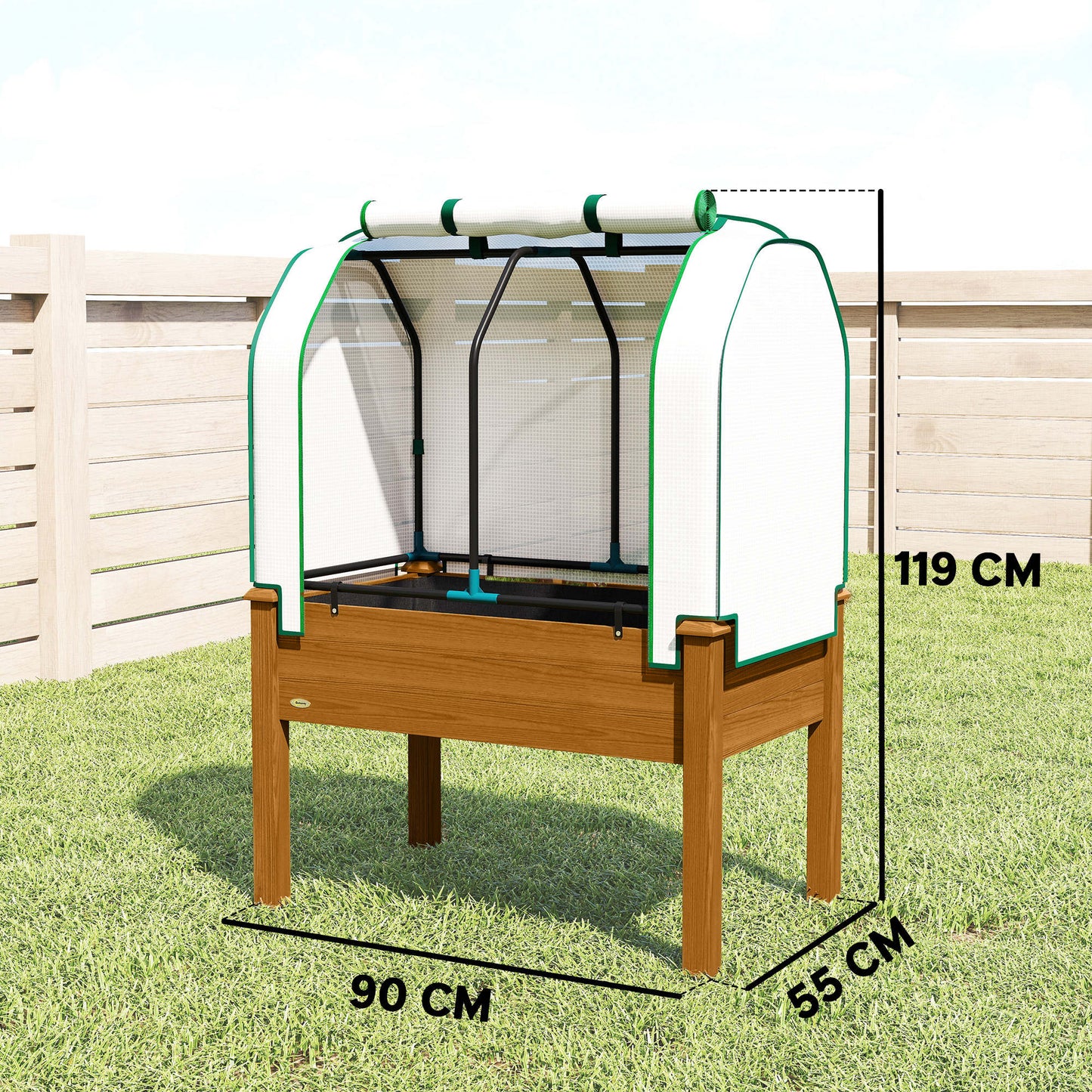 Raised Garden Bed Outdoor Elevated Wood Planter Box w/ PE Cover, Natural