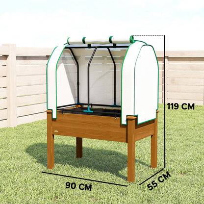 Raised Garden Bed Outdoor Elevated Wood Planter Box w/ PE Cover, Natural