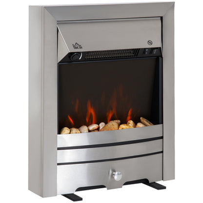 2KW Stainless Steel Electric Fireplace Pebble Burning Effect Heater Fire Flame Indoor Stove LED Lighting