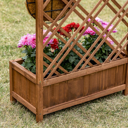 Garden Planter with Trellis, Wooden Raised Bed for Garden with Lattice Trellis for Vegetables, Herbs and Flowers, Brown