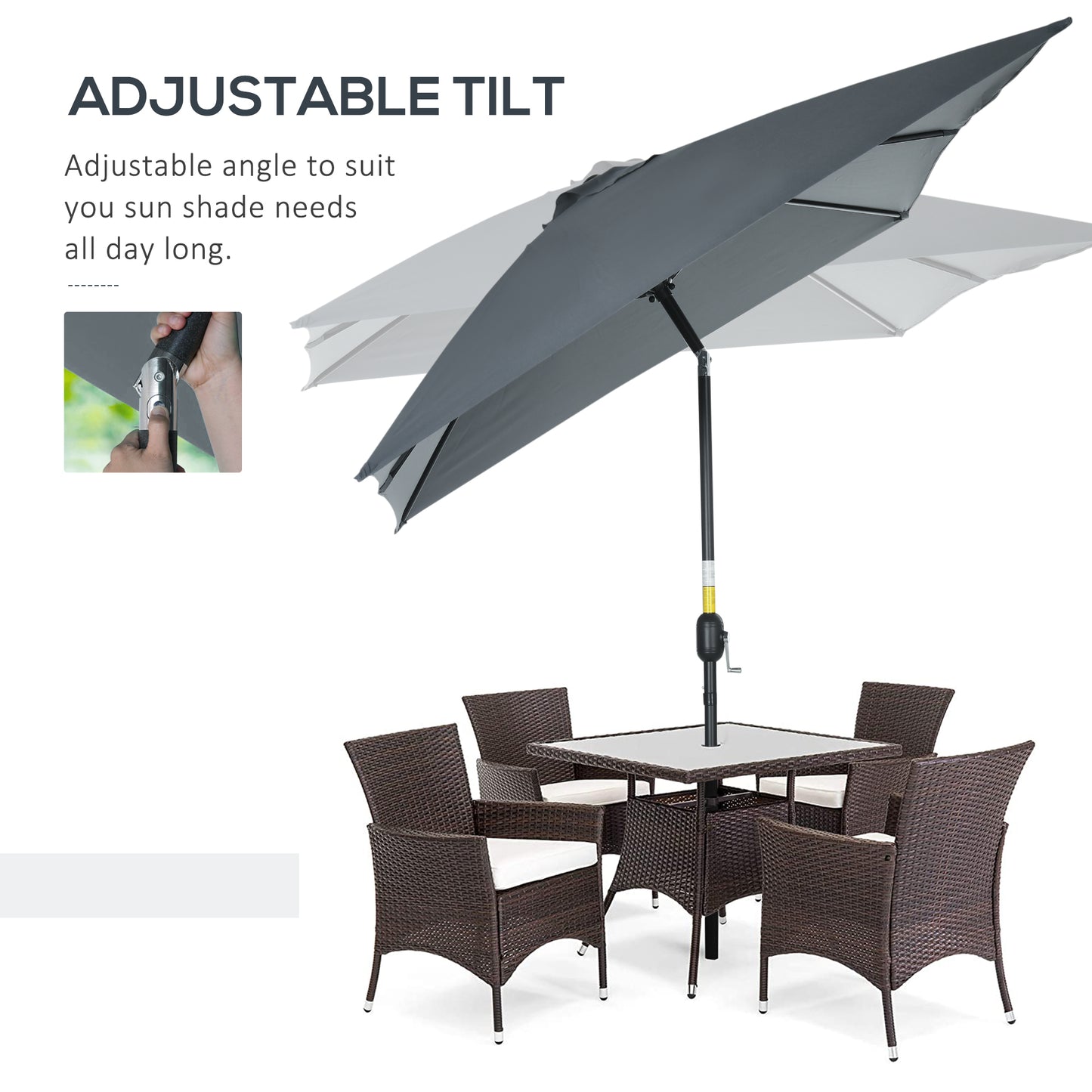 3x2m Garden Parasol Umbrella with Aluminium Pole, Tilt and Crank, Rectangular Outdoor Table Parasol Sun Shade for Patio