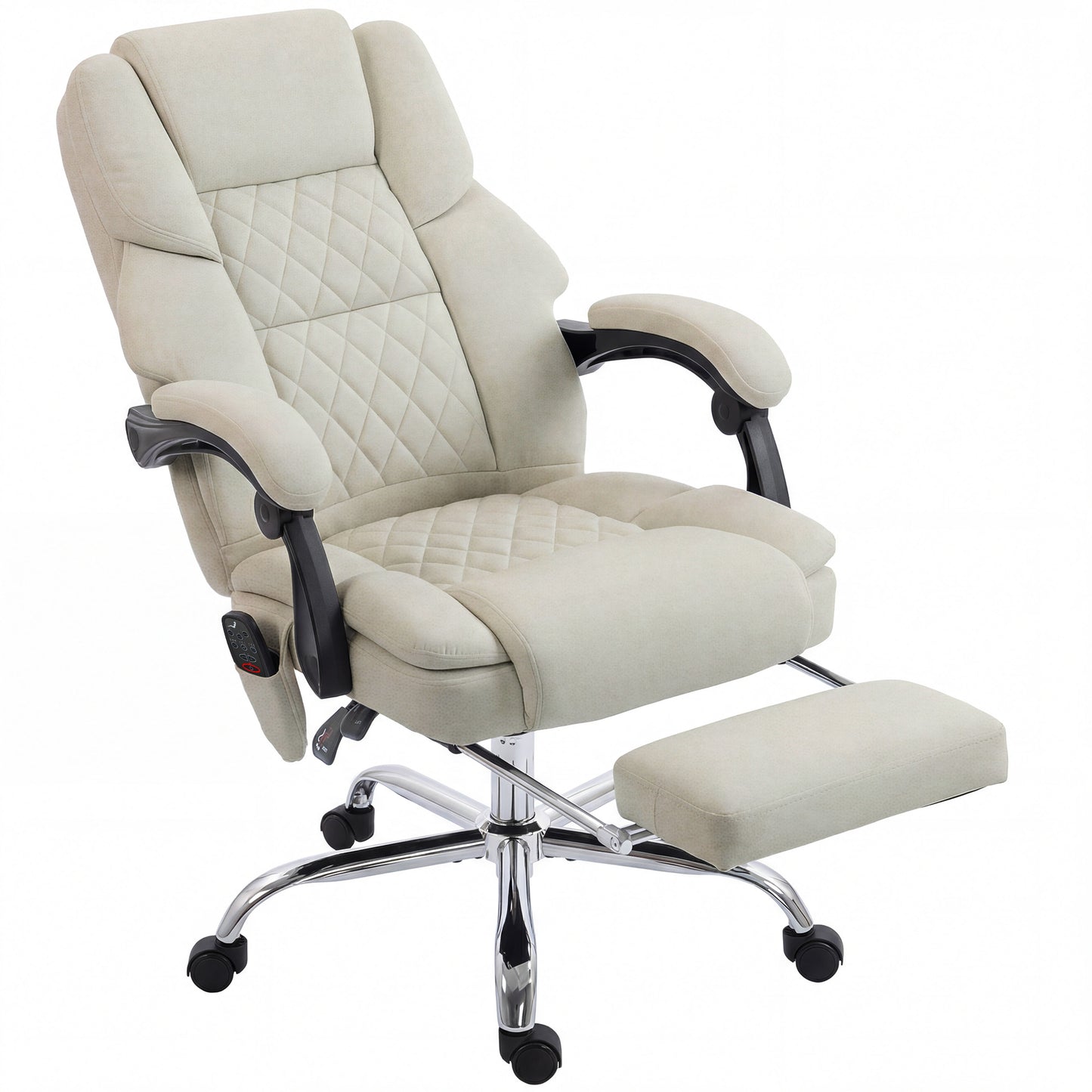 Office Chair with 6-point Vibration Massage and Heat, Fabric Desk Chair with Footrest, High Back, Cream White