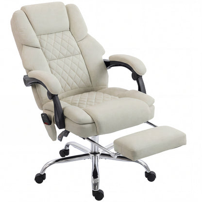 Office Chair with 6-point Vibration Massage and Heat, Fabric Desk Chair with Footrest, High Back, Cream White