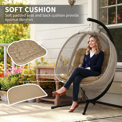 Double Hanging Egg Chair 2 Seaters Texteline Swing Hammock Chair with Stand, Cushion and Folding Design