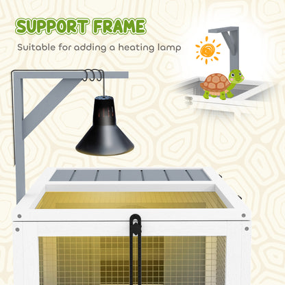 Wooden Tortoise Enclosure, Tortoise House w/ Lamp Holder, for Outdoor, Indoor, Light Grey