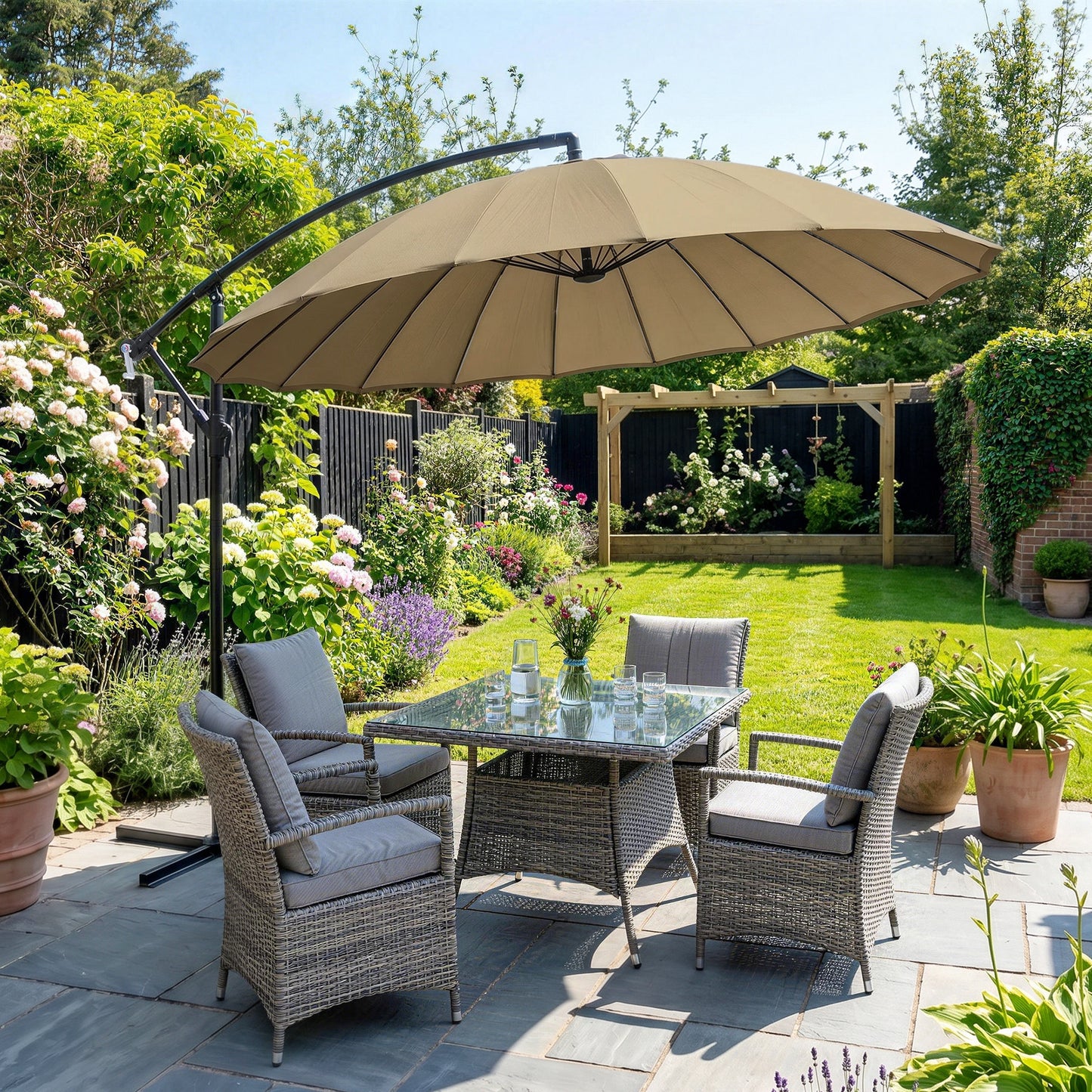 3(m) Cantilever Umbrella 18 Ribs & Vents Adjustable Angle for Patio Khaki