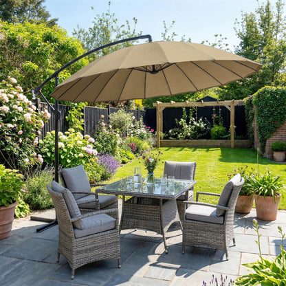 3(m) Cantilever Umbrella 18 Ribs & Vents Adjustable Angle for Patio Khaki