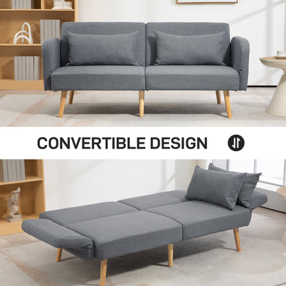 Two-Seater Click-Clack Sofa Bed, with Pillows - Grey