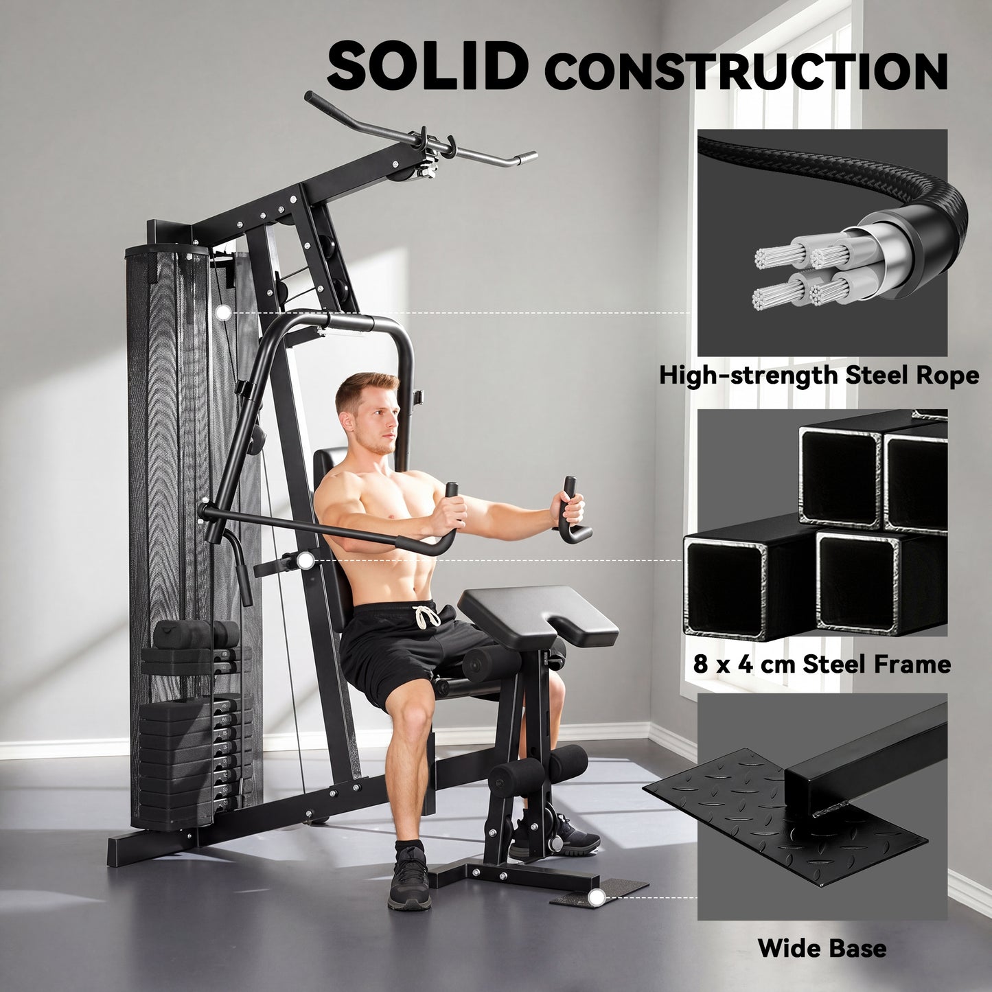 Multi Gym with Adjustable Seat and Back, All in One Home Gym Machine with 45kg Weight Stack for Full Body Strength Training