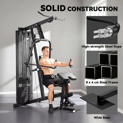 Multi Gym with Adjustable Seat and Back, All in One Home Gym Machine with 45kg Weight Stack for Full Body Strength Training
