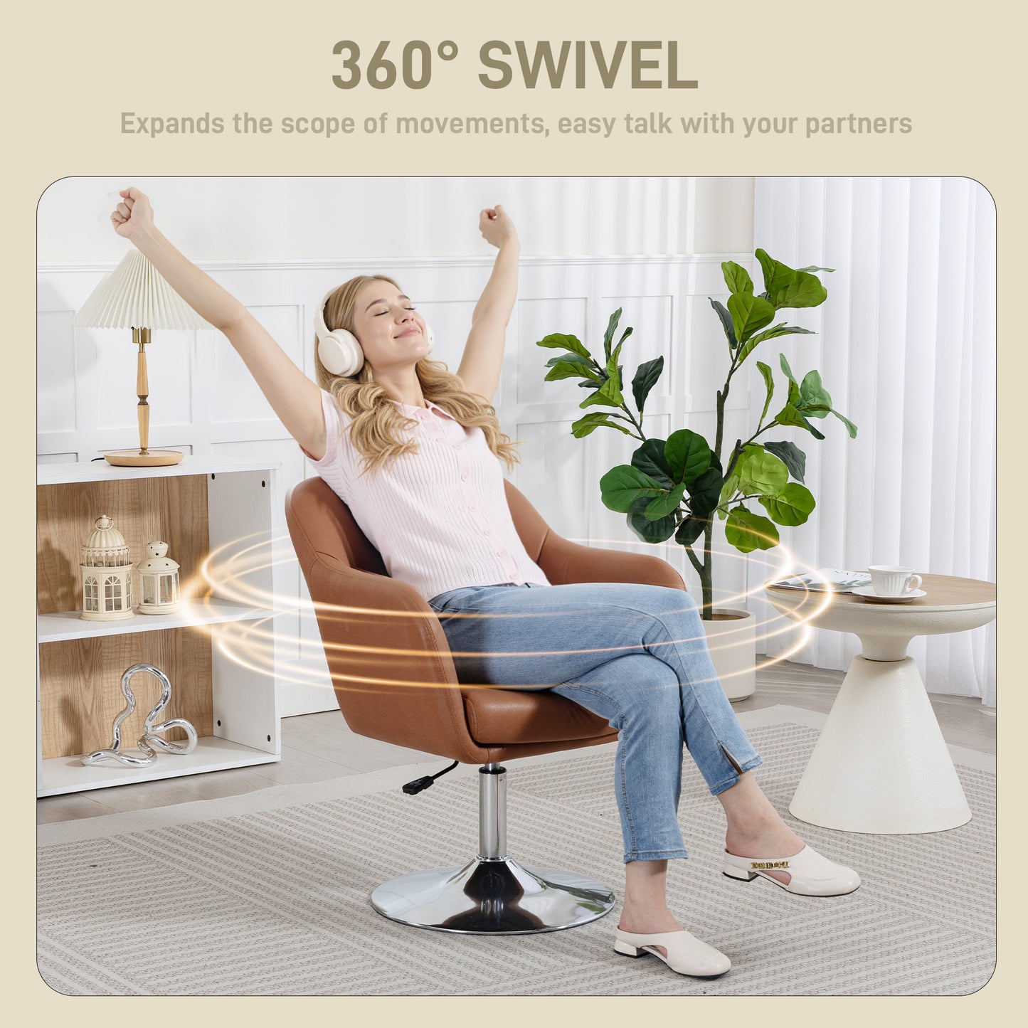 Swivel Accent Chair, Microfiber Cloth Tub Vanity Chair, Modern Armchair with Adjustable Height and Lumbar Support for Living