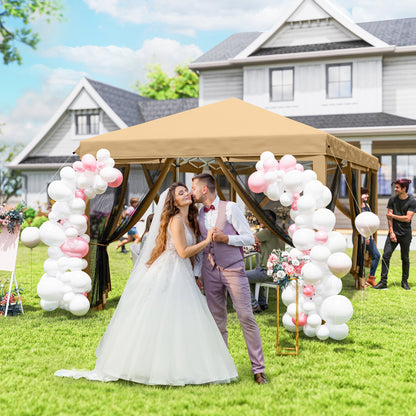 3 x 6m Pop Up Gazebo, Outdoor Canopy Shelter, Marquee Party Wedding Tent with 6 Mesh Walls and Carry Bag, Beige