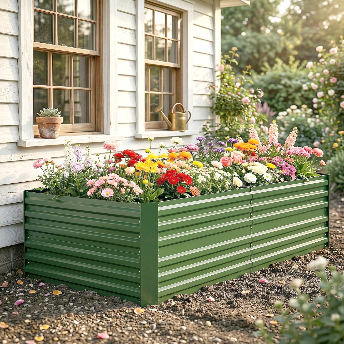 Raised Beds for Garden, Galvanised Steel Outdoor Planters with Multi-reinforced Rods, 180 x 90 x 59 cm, Green