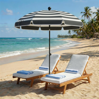 1.8 m Beach Umbrella Parasol with Sand Anchor, Portable 30° Tilting Patio Sun Shade with Adjustable Height, Grey/White