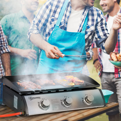 Gas Plancha Barbecue Grill with 3 Stainless Steel Burner, 7.5kW