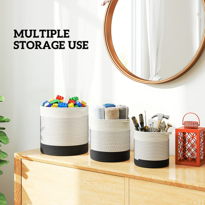 Plant Pots Handwoven Cotton Indoor Planters with Waterproof Liner Set of 3 White