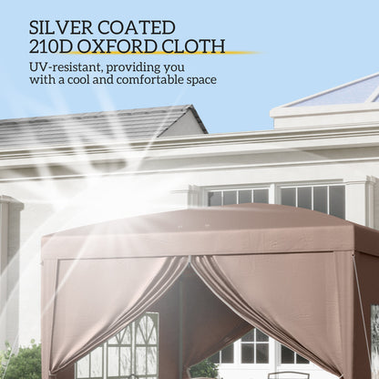 3x3(m) Pop-Up Gazebo, with Curtain Walls and Windows, Coffee