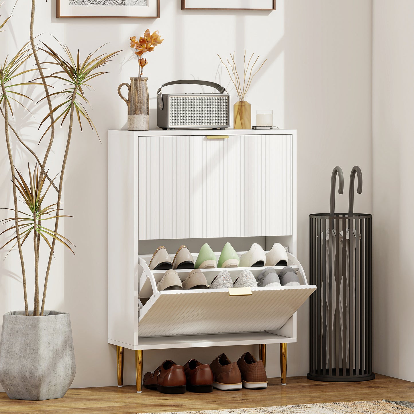 Elegant Two-Drawer Shoe Cabinet - White