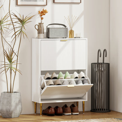 Elegant Two-Drawer Shoe Cabinet - White
